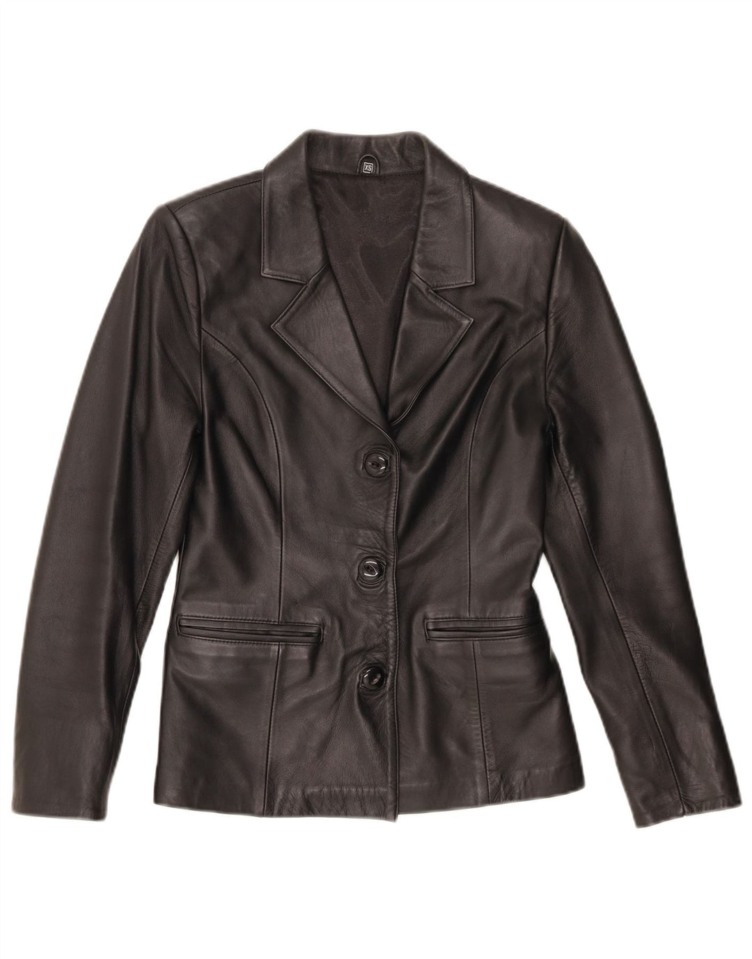 Jachetă vintage din piele cu 3 nasturi pentru femei UK 6 XS Negru