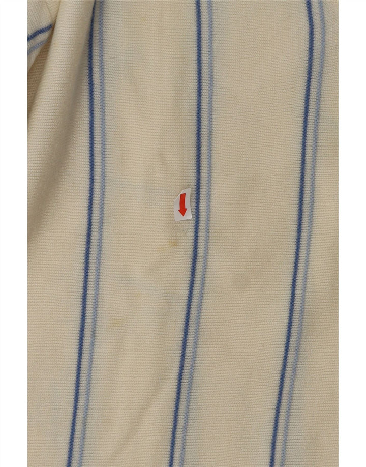 VINTAGE Mens V-Neck Jumper Sweater Medium Off White Striped