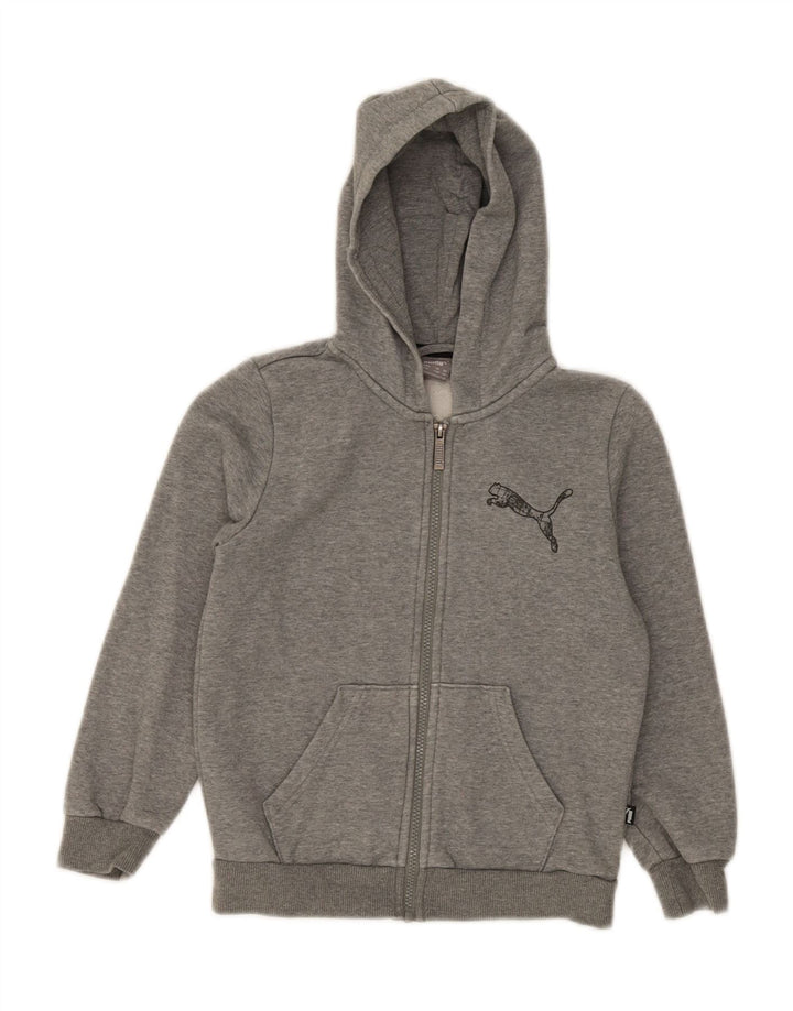 PUMA Boys Graphic Zip Hoodie Sweater 9-10 Years Grey Cotton Vintage Puma and Second-Hand Puma from Messina Hembry 