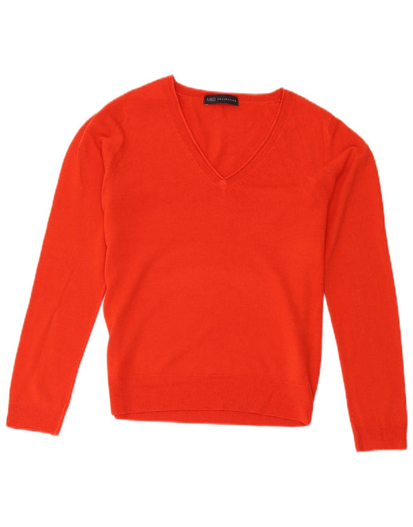 Maglione da donna con scollo a V Marks & Spencer UK 8 piccolo acrilico arancione