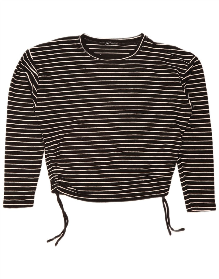 Zara Damen Crop Top Langarm UK 16 Large Schwarz gestreift Polyester