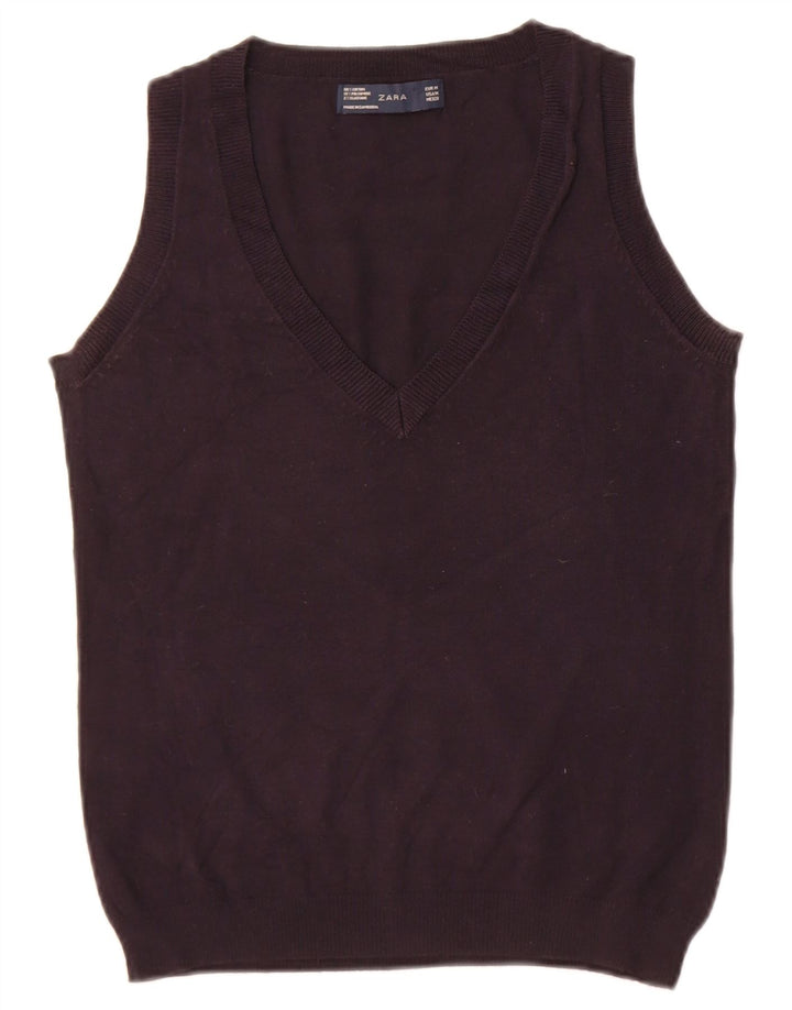 Zara Womens Vest Tank Top UK 12 Medium Navy Blue Cotton