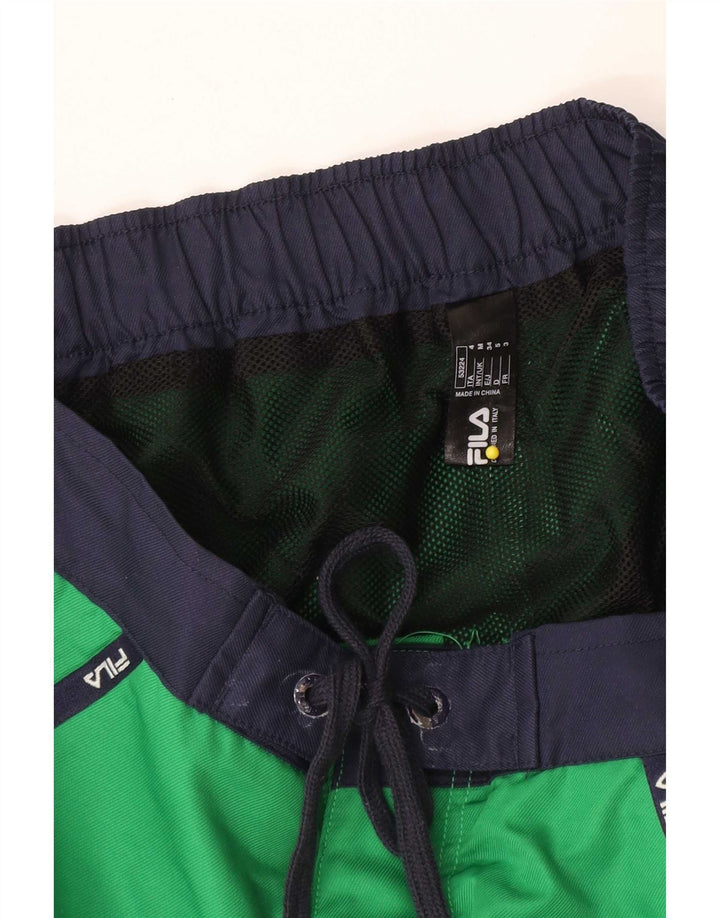 Pantaloncini da bagno grafici da uomo Fila in poliestere color block verde medio