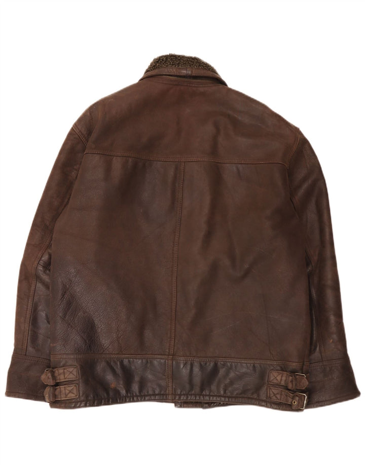 Vintage Mens Sherpa Leather Jacket UK 40 Large Brown