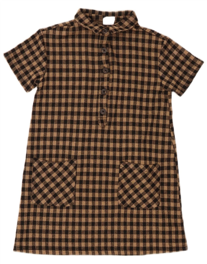 Zara Girls Short Sleeve Pullover Shirt Dress 7-8 Years Brown Gingham