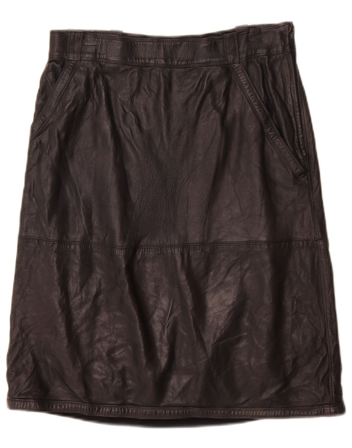 Vintage Womens Leather Skirt W26 XS Black Leather