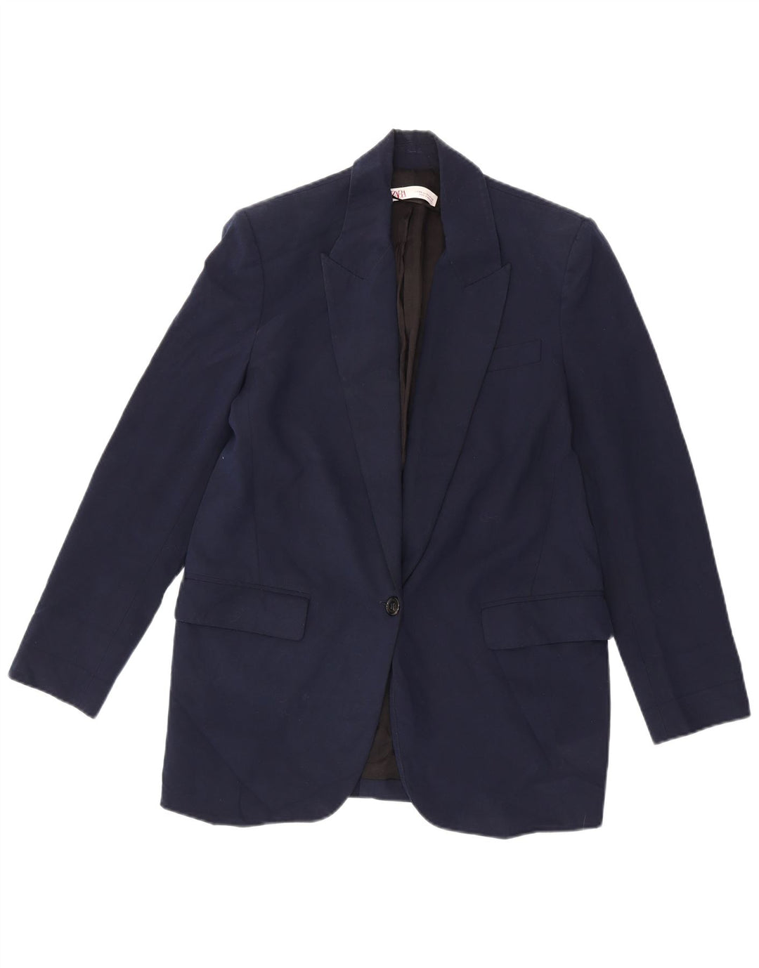 Zara Womens 1 Button Blazer Jacket UK 6 XS Navy Blue Polyester