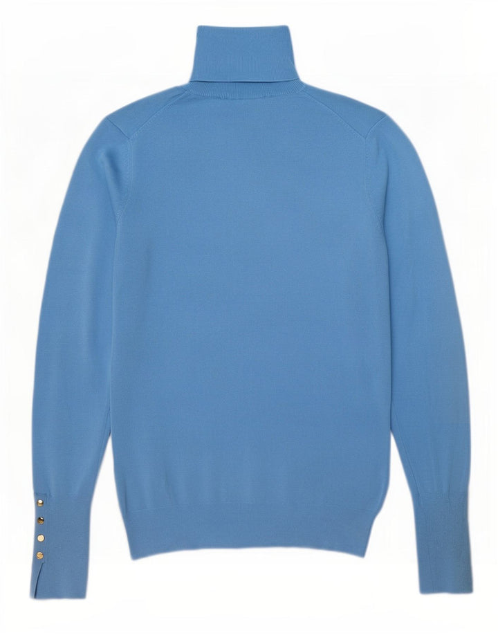 Suéter feminino Zara com gola redonda e viscose azul médio UK 12