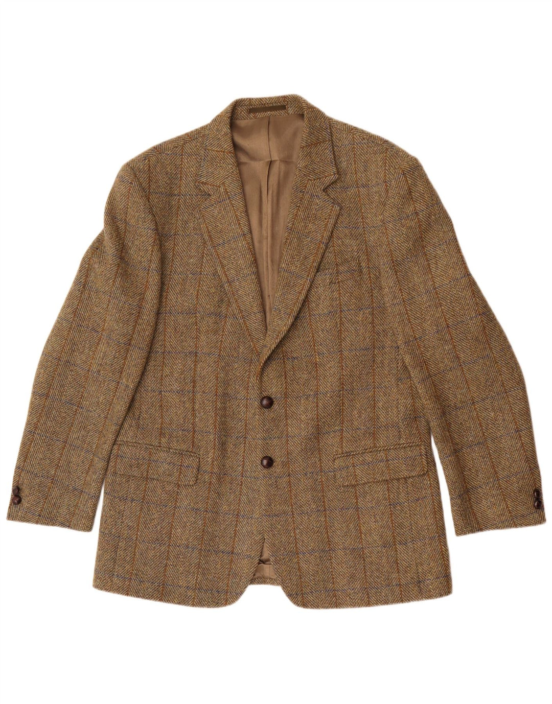 Harris Tweed Mens Longline Blazer Jacket UK 42 XL Khaki Herringbone