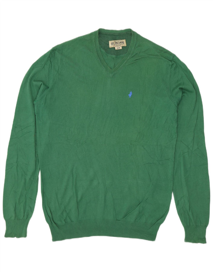 Marlboro Classics Mens V-Neck Jumper Sweater Medium Green Cotton