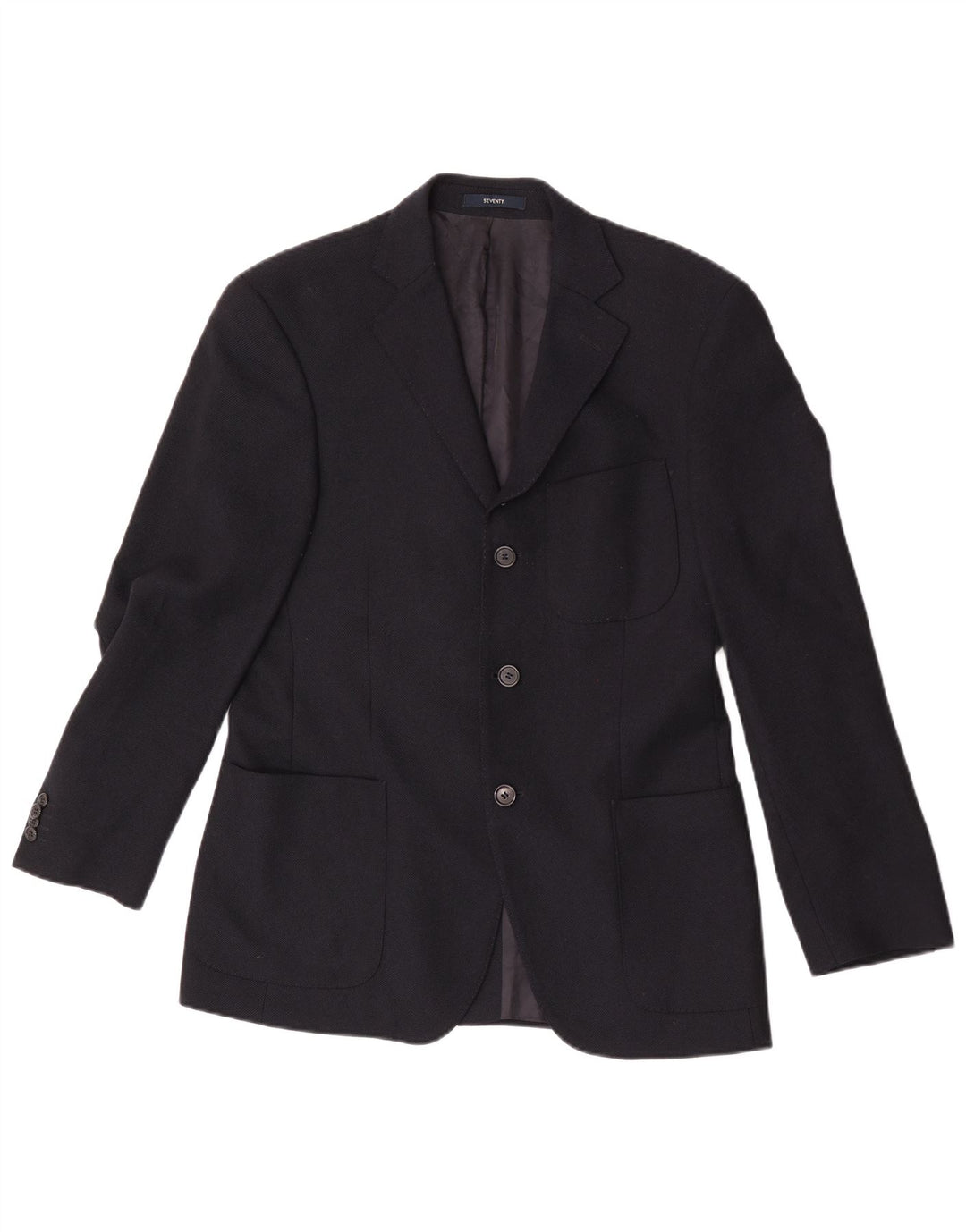 Seventy Mens 3 Button Blazer Jacket IT 46 Small Navy Blue Virgin Wool