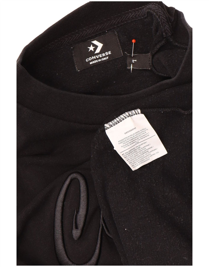 Converse Womens Graphic Sweatshirt Jumper UK 16 Large Black Cotton
