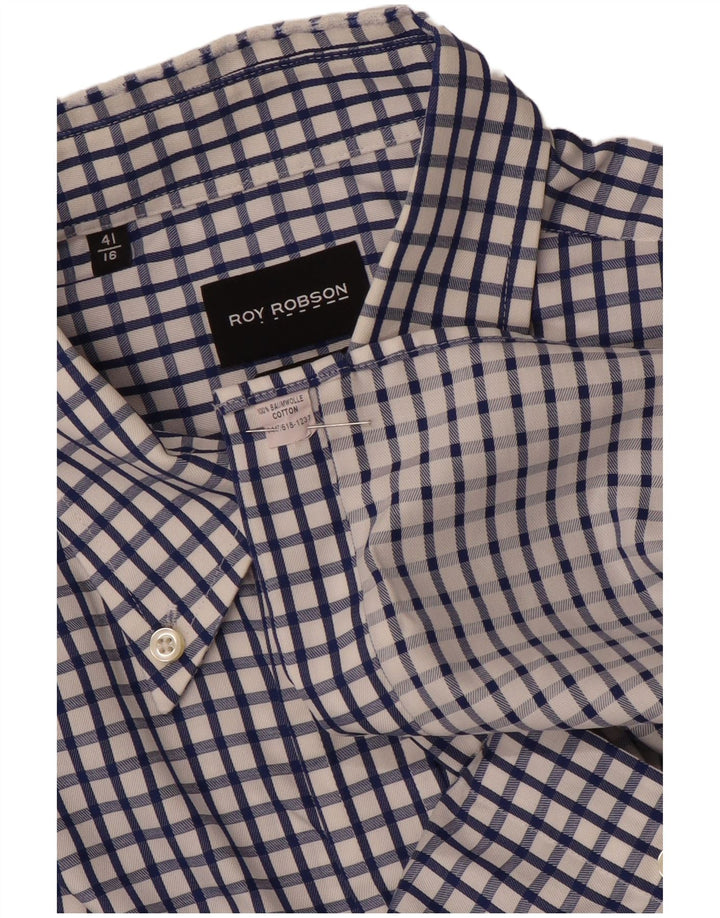 ROY ROBSON Mens Shirt Size 41 16 Large Navy Blue Check Cotton