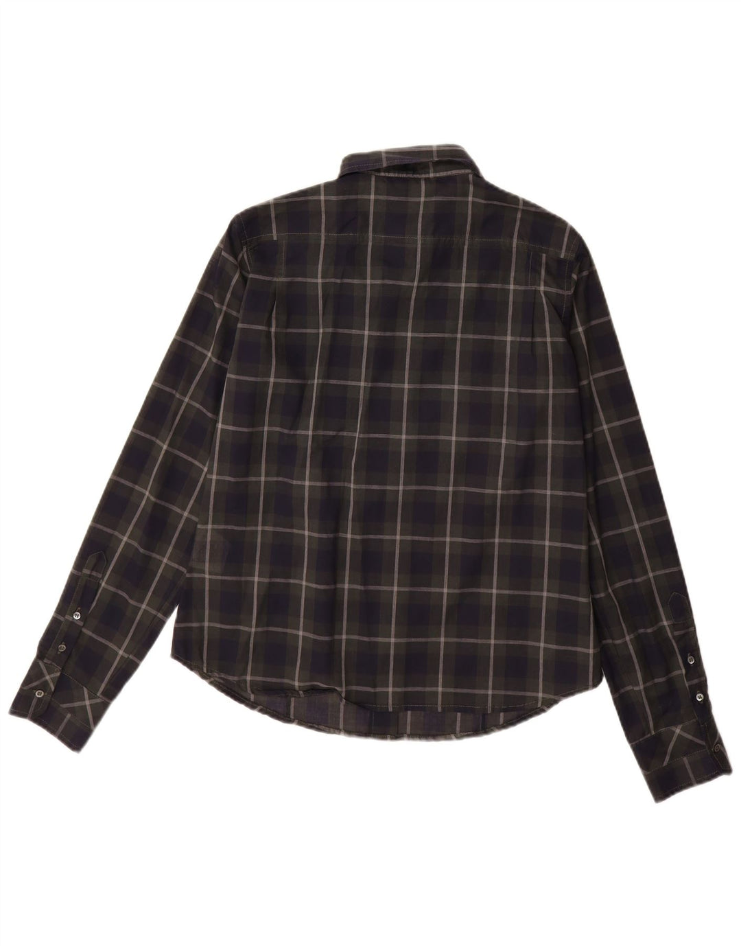 Henry Cottons Womens Ruffle Front Shirt IT 48 XL Navy Blue Check Cotton