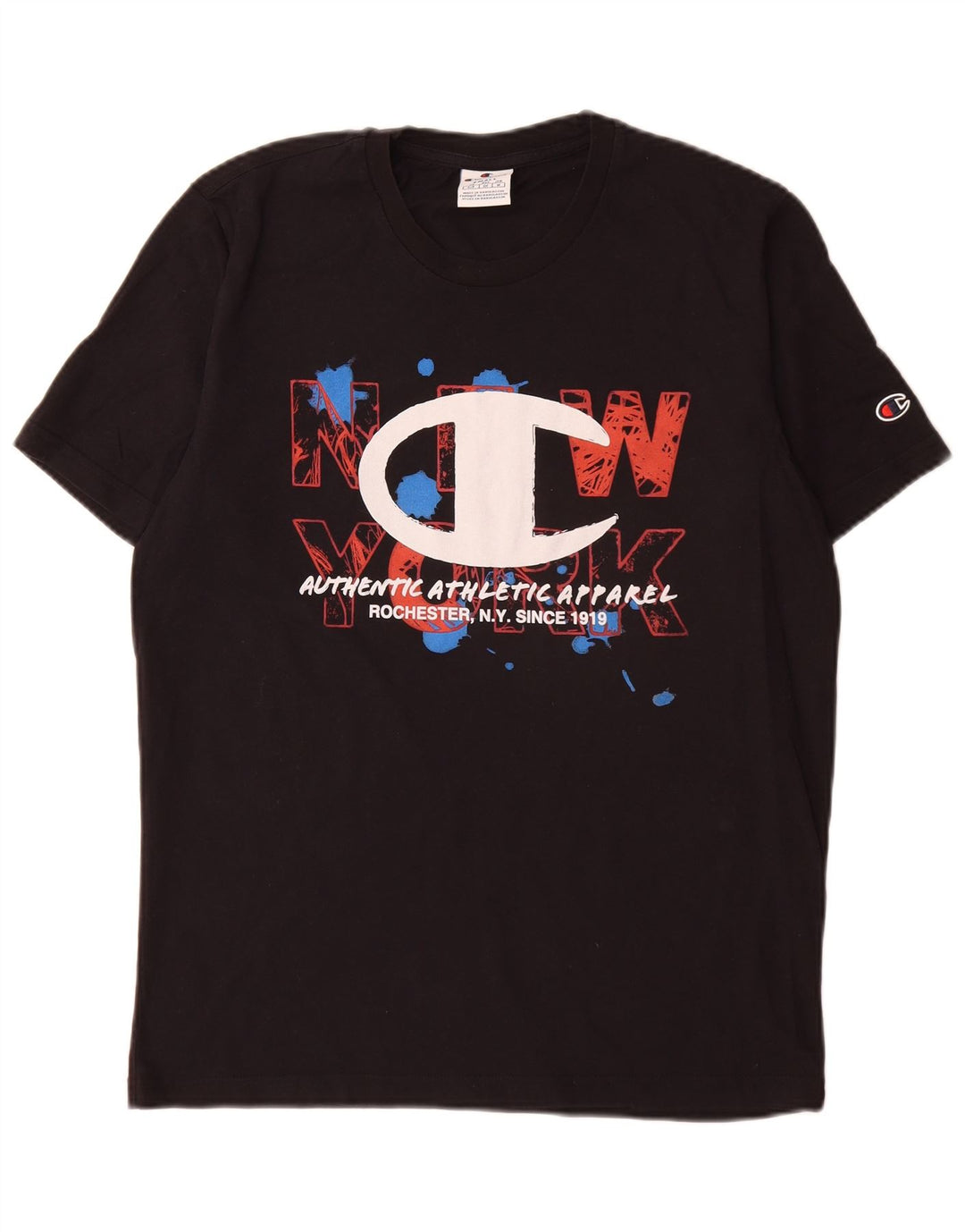 Champion Mens Graphic T-Shirt Top Small Black Cotton