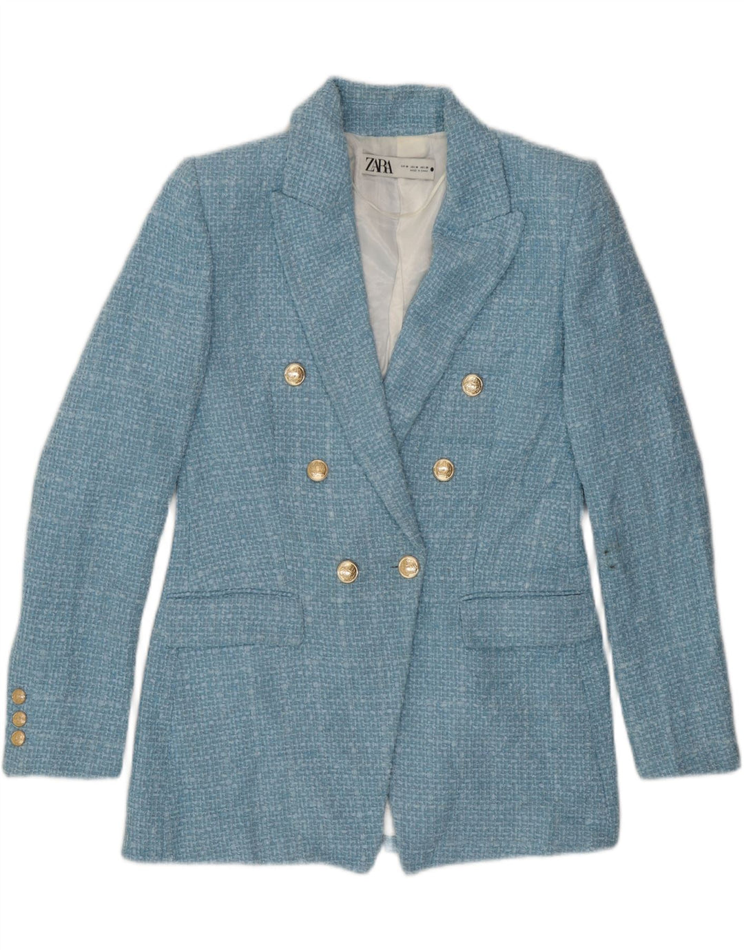 Zara Womens Double Breasted Blazer Jacket UK 14 Medium Blue Check Polyester