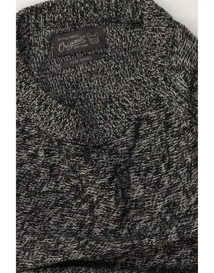 JACK & JONES Mens Boat Neck Jumper Sweater Small Grey Flecked