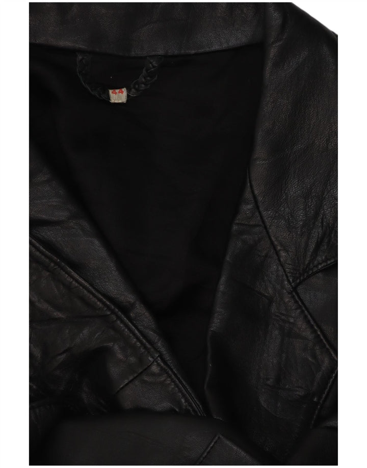 VINTAGE Womens Double Breasted Leather Blazer Jacket EU 44 XL Black