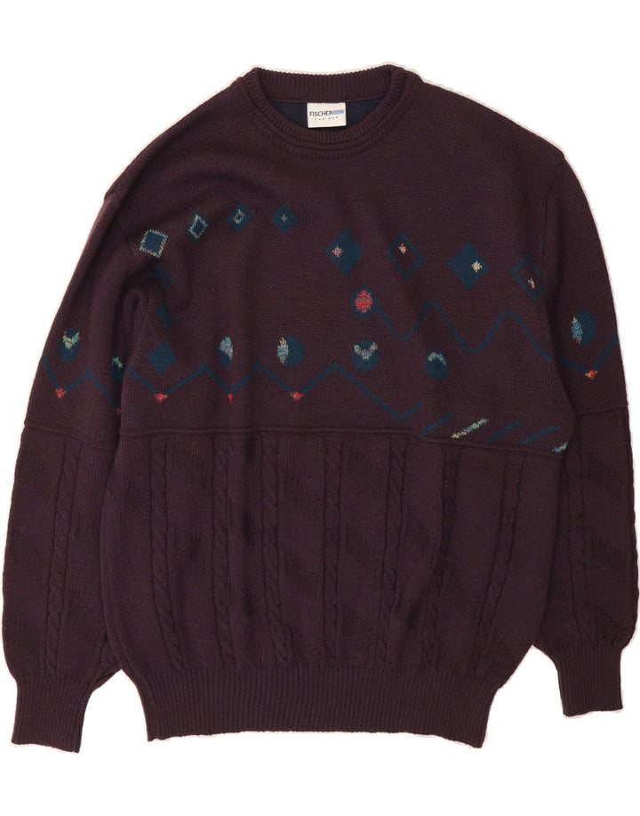 FISCHER Mens Crew Neck Jumper Sweater IT 52 Large Purple Geometric Vintage Fischer and Second-Hand Fischer from Messina Hembry 