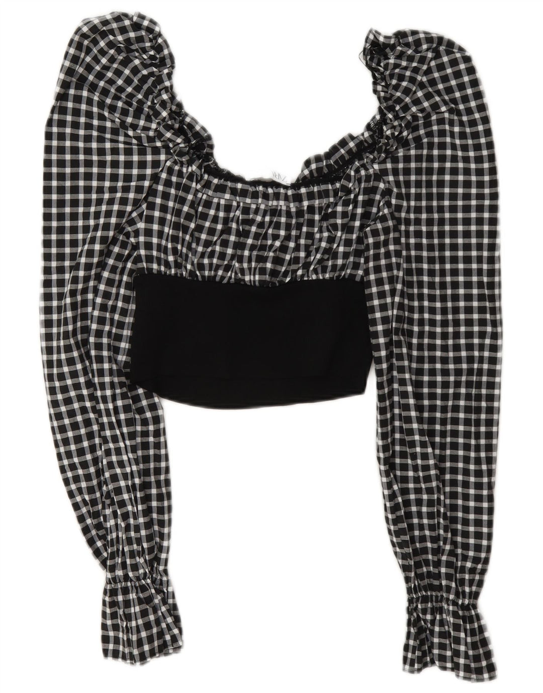 Zara Top feminino de manga comprida UK 12 médio preto guingão poliamida