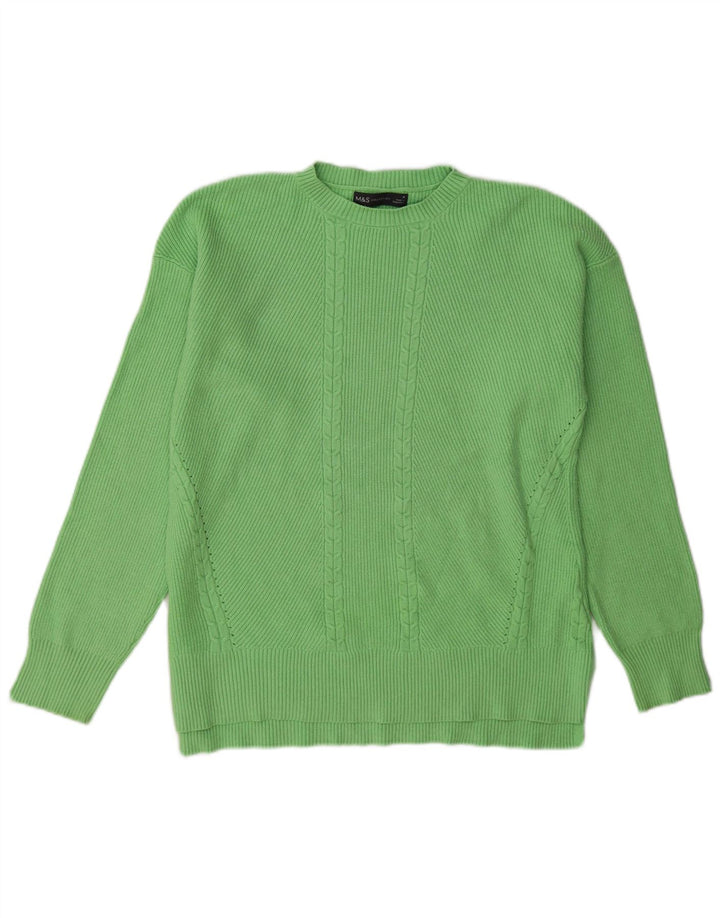 Marks & Spencer Womens Crew Neck Jumper Sweater UK 14 Medium Green Viscose
