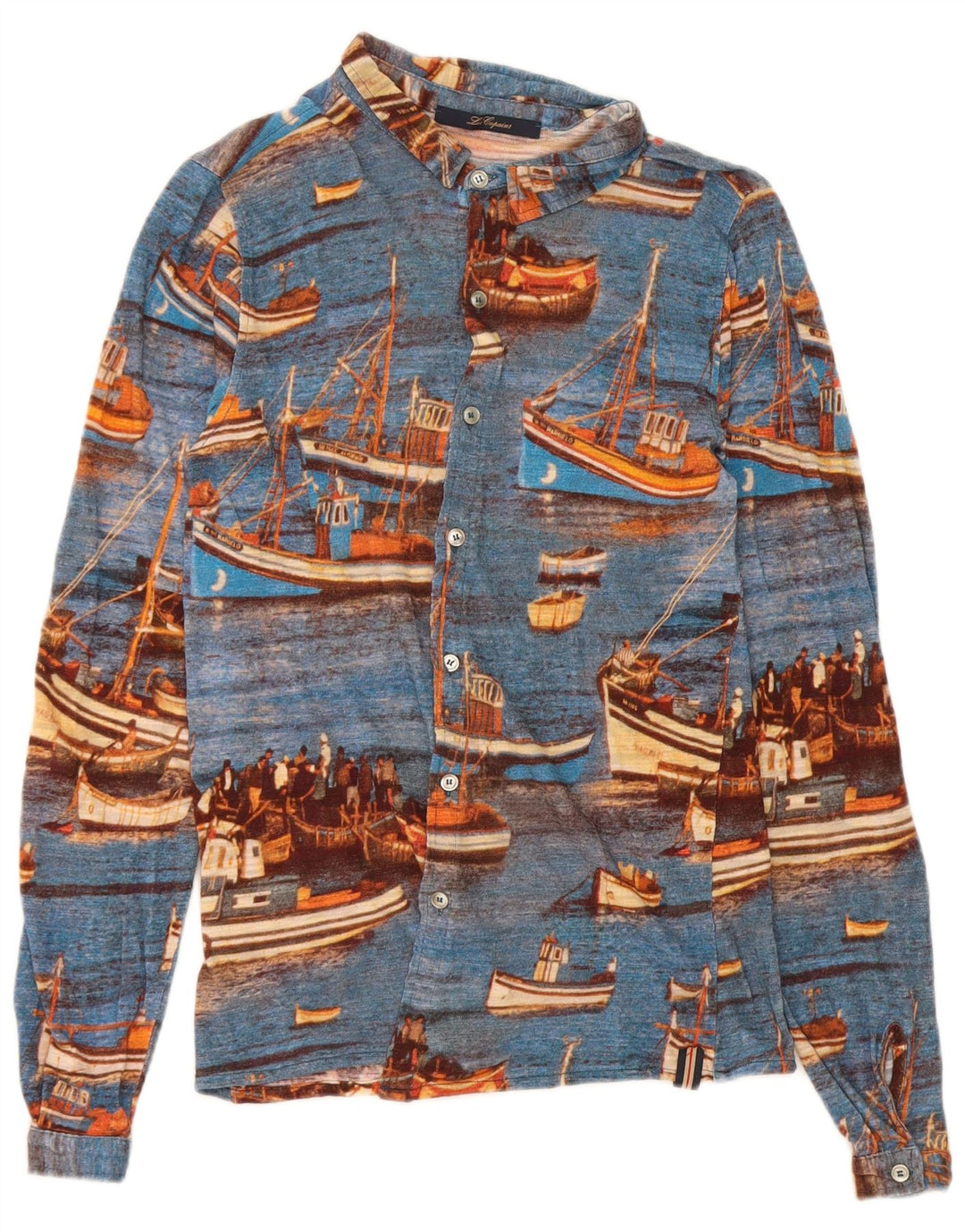 Les Copains Herre abstrakt mønster skjorte IT 48 Medium Blue Cotton