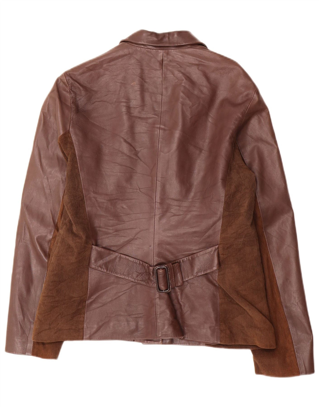 Jaqueta blazer feminina de couro com 3 botões Evolution IT 48 XL marrom colorblock
