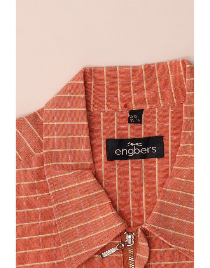 ENGBERS Mens Short Sleeve Pullover Shirt Size 45/46 2XL Orange Check