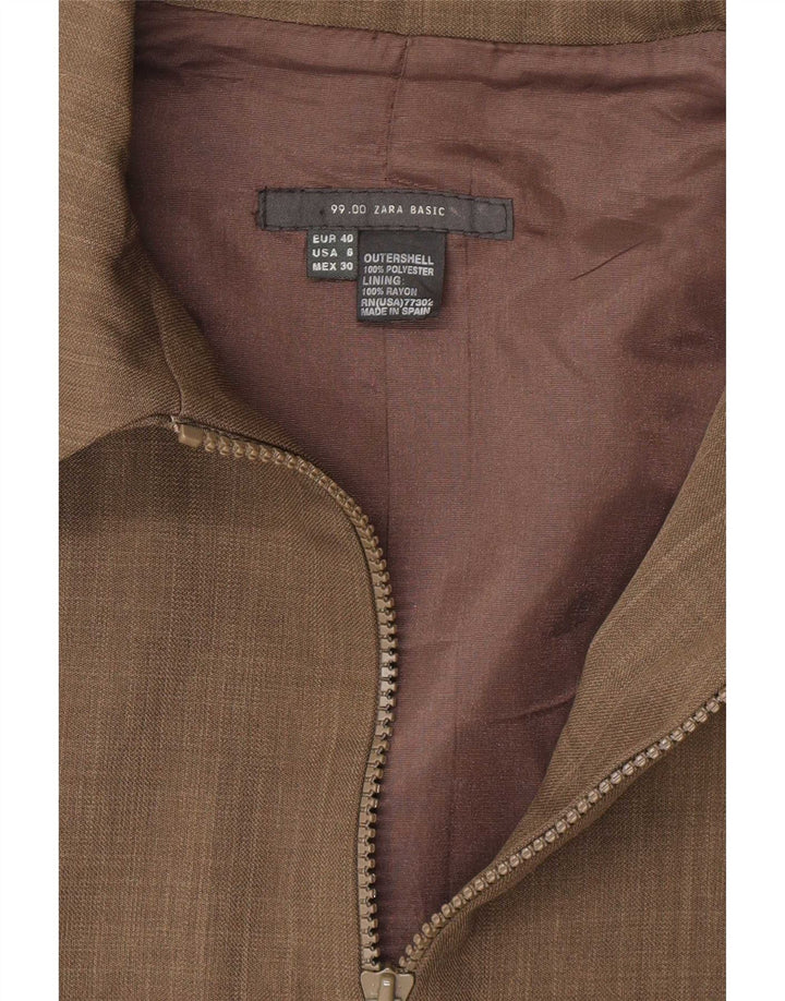 Zara Womens Full Zip Blazer Jacket EU 40 Medium Khaki Polyester