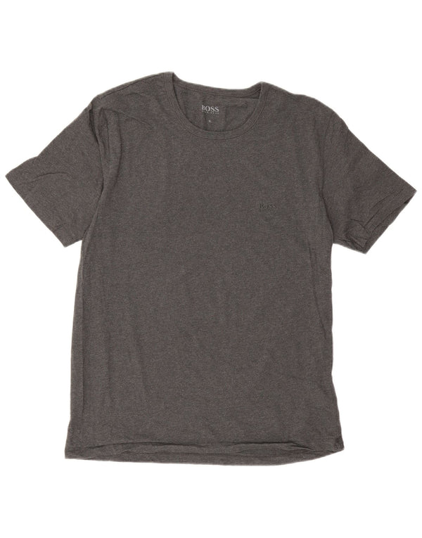 Camiseta masculina Hugo Boss Top XL algodão manchado cinza