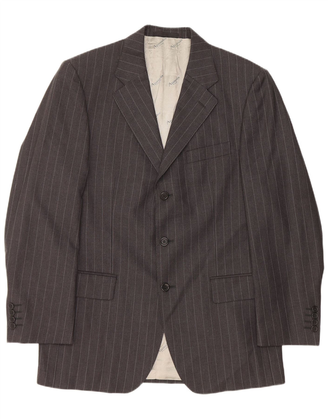 Aquascutum Mens 3 Button Blazer Jacket UK 40 Large Grey Pinstripe Wool