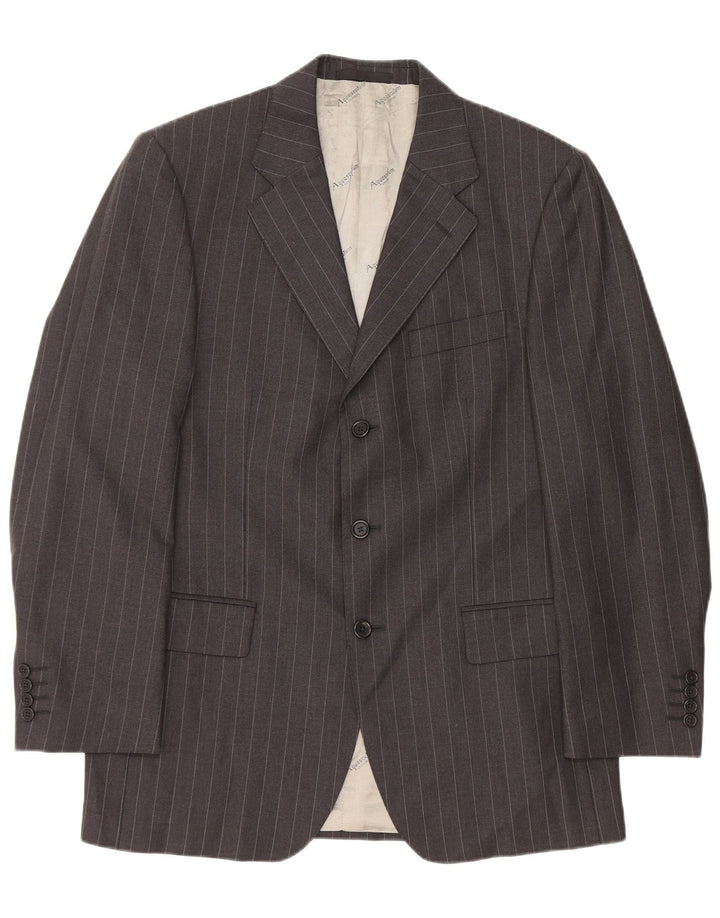 Aquascutum Mens 3 Button Blazer Jacket UK 40 Large Grey Pinstripe Wool