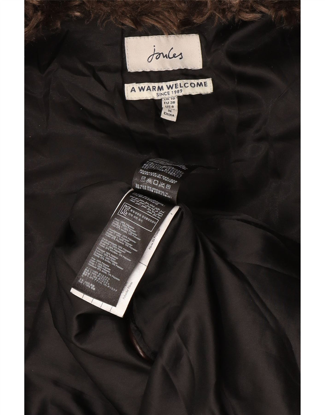 JOULES Womens Hooded Padded Coat UK 10 Small Black Polyester