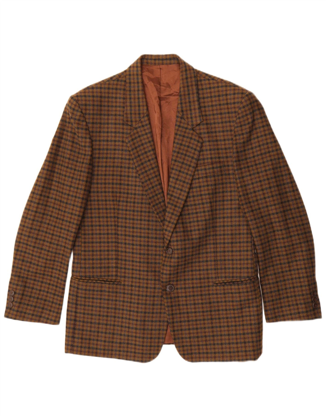 vintage Mens 2 Bouton Blazer Veste IT 48 Marron Moyen Check Virgin Wool