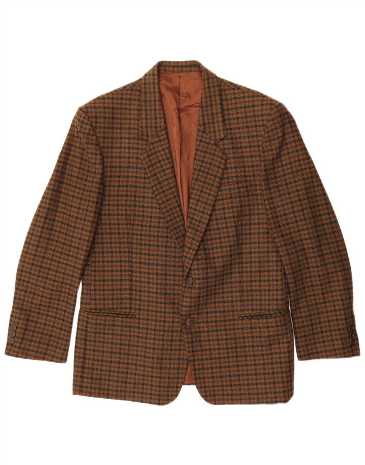 vintage Mens 2 Bouton Blazer Veste IT 48 Marron Moyen Check Virgin Wool