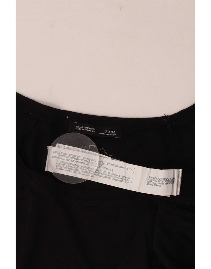 Zara Womens Graphic T-Shirt Top UK 12 Medium Black Cotton