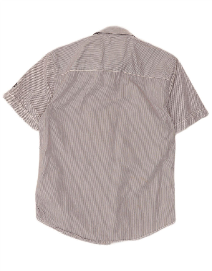 Ben Sherman Mens Short Sleeve Military Shirt Medium Grey Striped Cotton