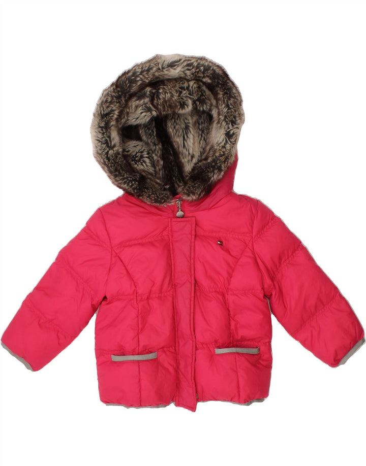 TOMMY HILFIGER Baby Girls Hooded Padded Jacket 18-24 Months Pink Nylon Vintage Tommy Hilfiger and Second-Hand Tommy Hilfiger from Messina Hembry 