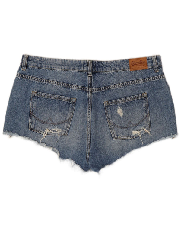 Женские джинсовые шорты Superdry W32, большие синие, хлопковые с цветочным принтом