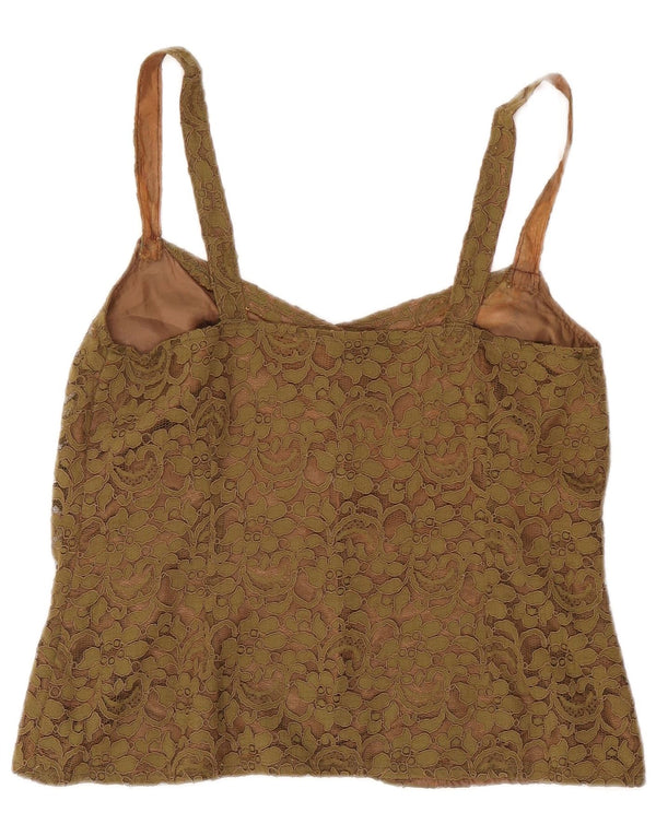 Vintage Damen Spitzen-Cami-Top UK 10 Small Khaki Floral