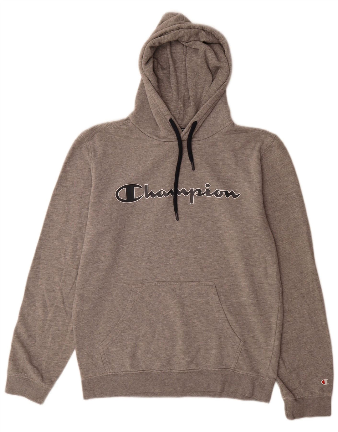 Champion Mens Graphic Hoodie Jumper Medium Grey Flecked Cotton