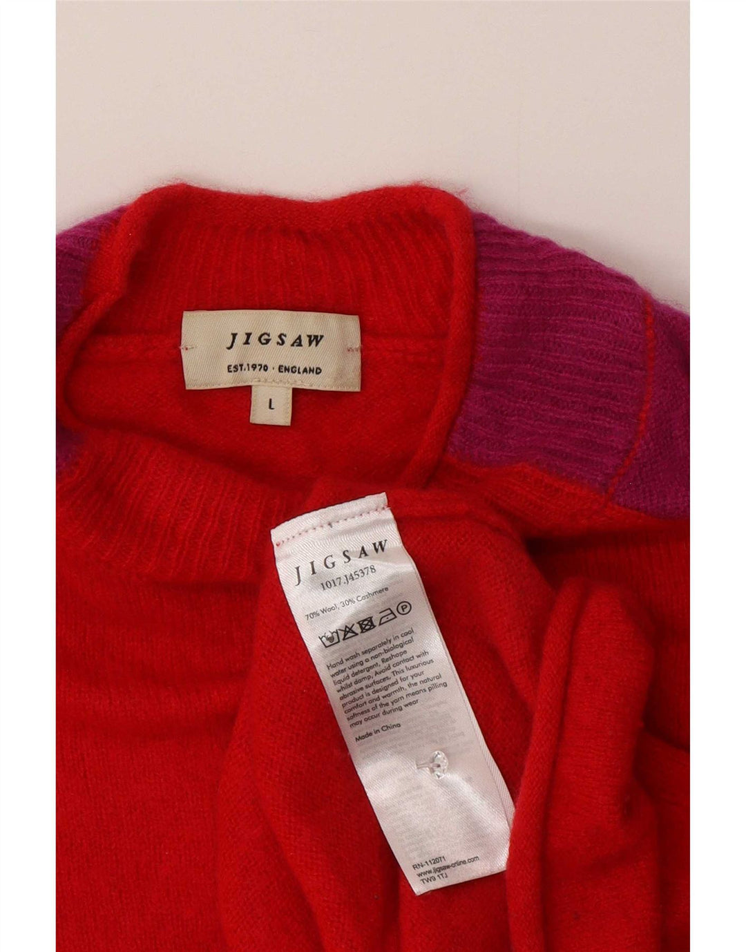Jigsaw Womens Turtle Neck Jumper Sweater UK 16 Large Red Colourblock