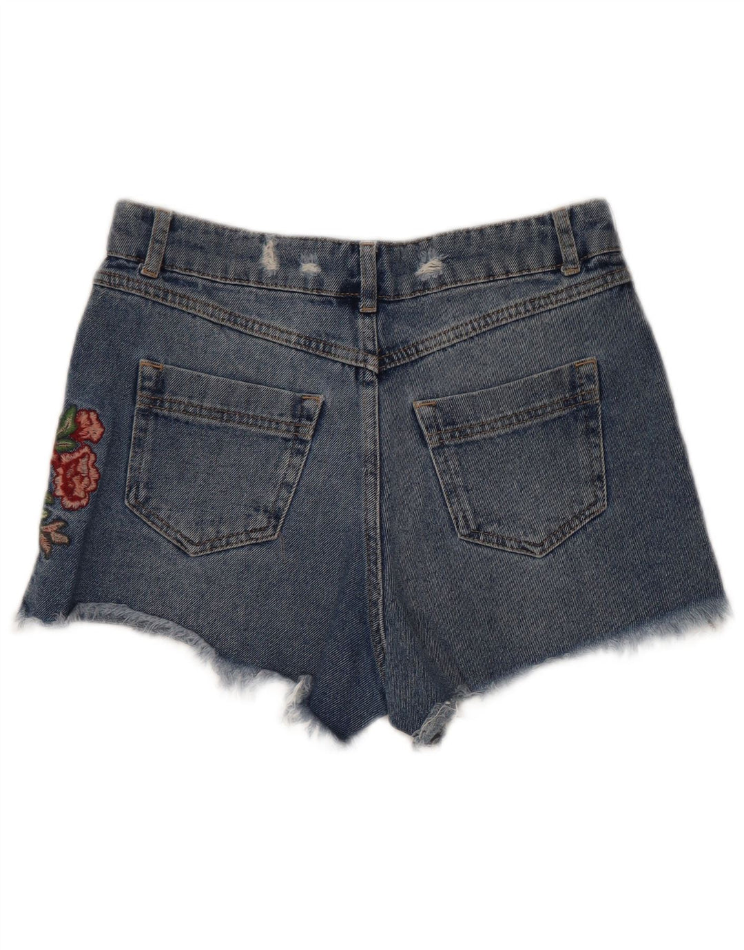 Benetton Womens Distressed Graphic Denim Shorts W28 Medium Blue Floral