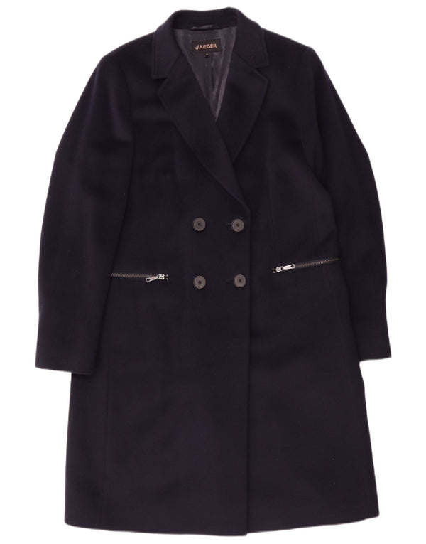 Jaeger Manteau double boutonnage surdimensionné pour femme UK 10 Petite laine bleu marine