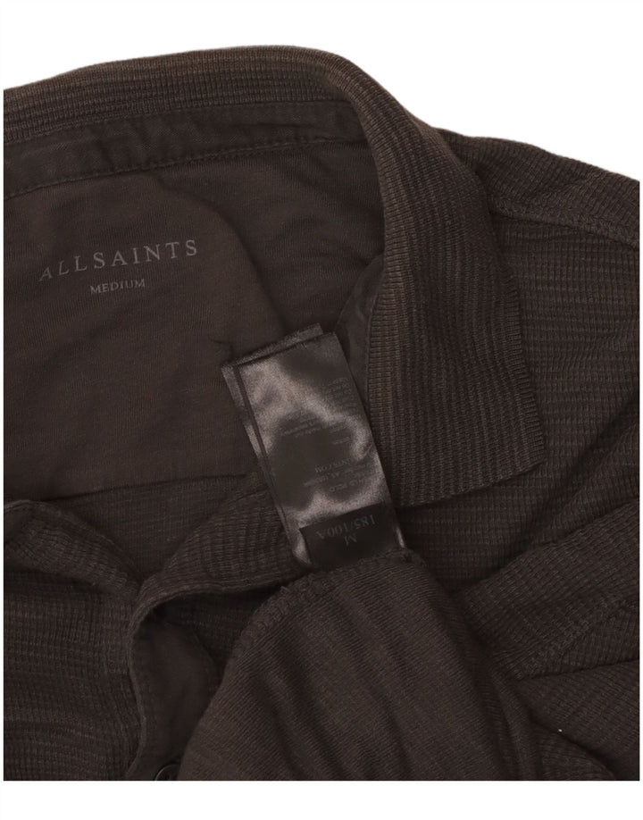 All Saints Mens Long Sleeve Polo Shirt Medium Grey Cotton