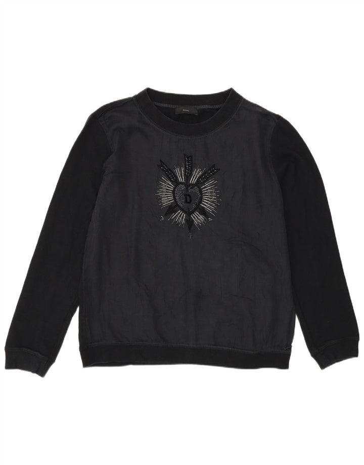 Diesel Womens Graphic Sweatshirt Jumper UK 14 Large Black