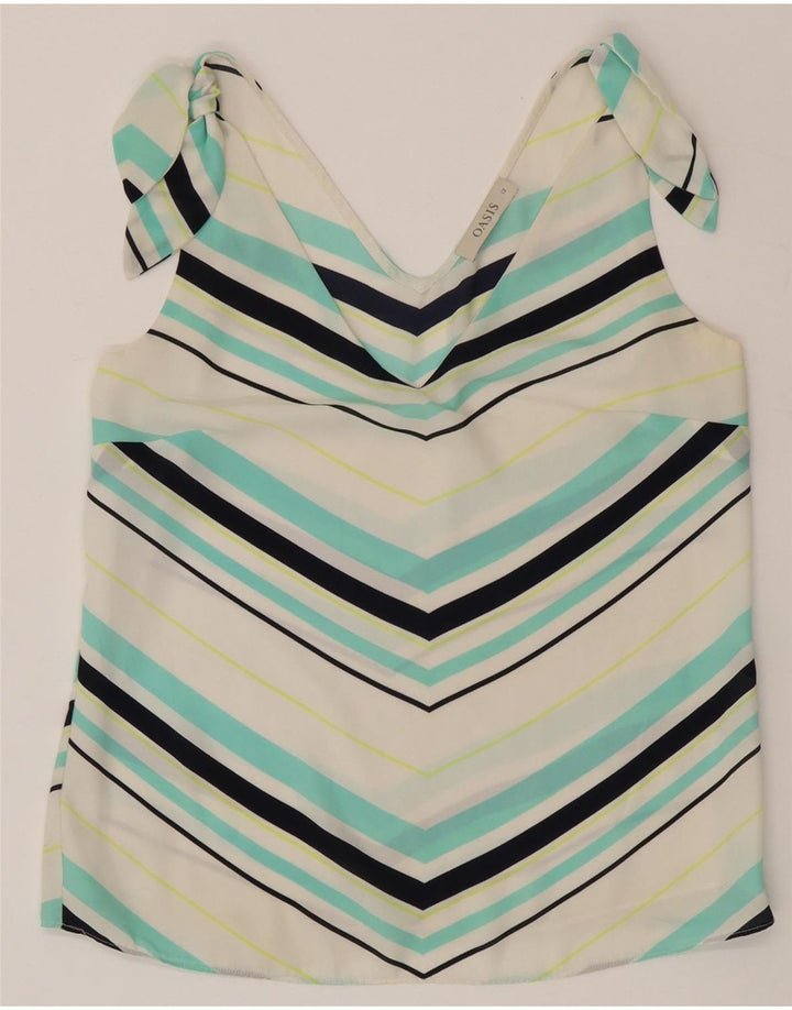 Oasis Womens Sleeveless Blouse Top UK 12 Medium White Striped Polyester
