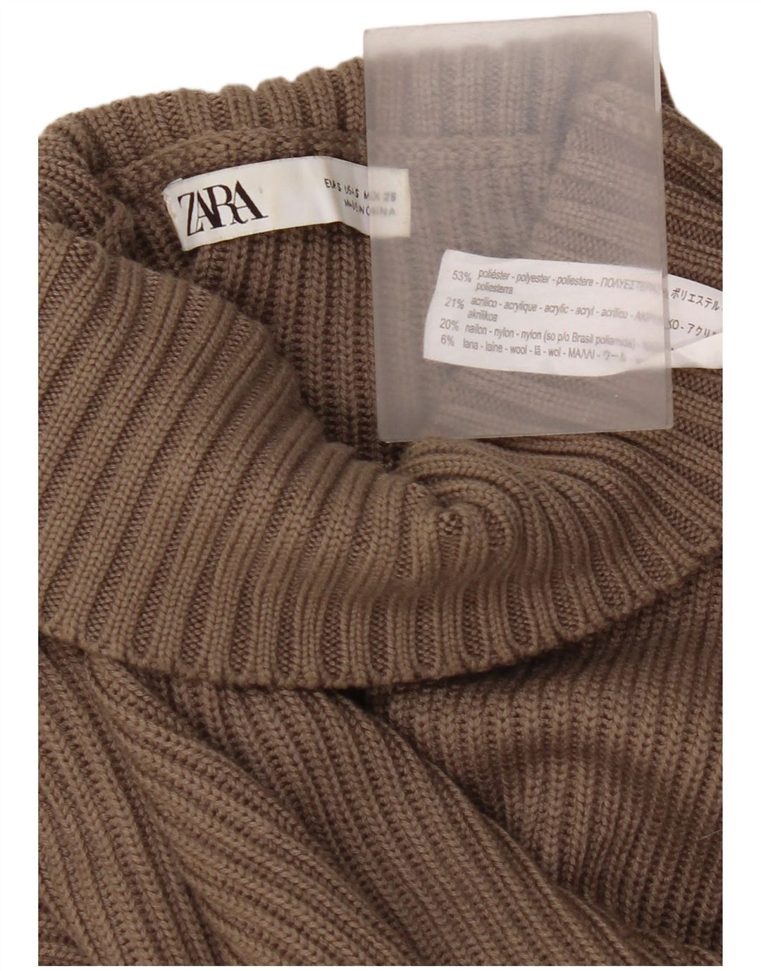Zara Dame Oversized Turtle Neck Jumper Sweater UK 10 Small Brown