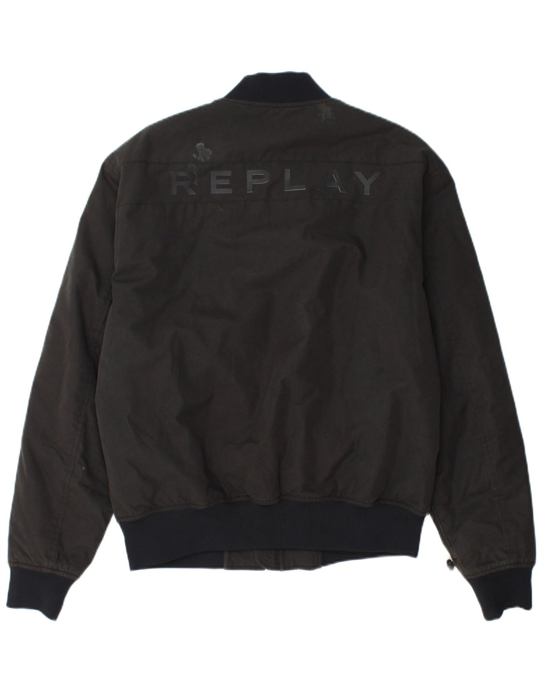 Replay Mens Graphic Bomber Jacket UK 38 Medium Grey Colourblock Cotton
