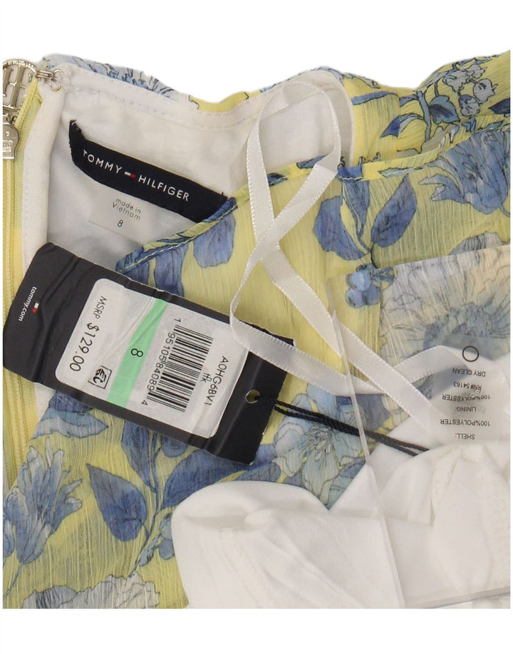 TOMMY HILFIGER Womens A-Line Dress US 8 Medium Yellow Floral Polyester